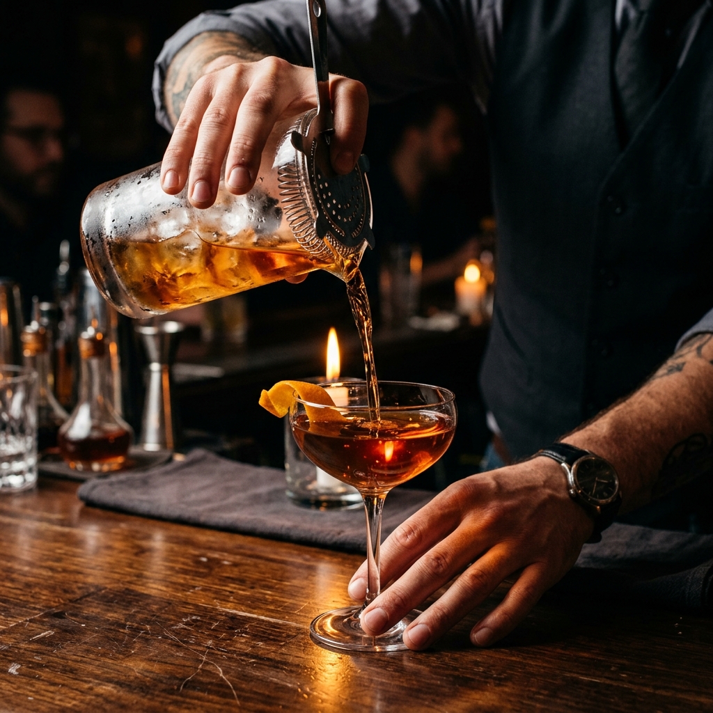 Bartender detailing a cocktail pour